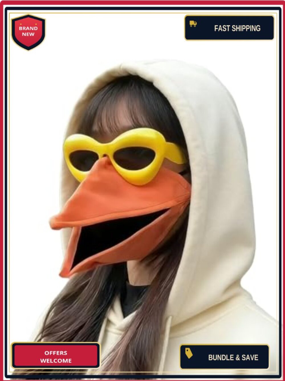 Bird Beak Mask & Oval Sunglasses Set Funny Animal Cosplay Halloween Costume